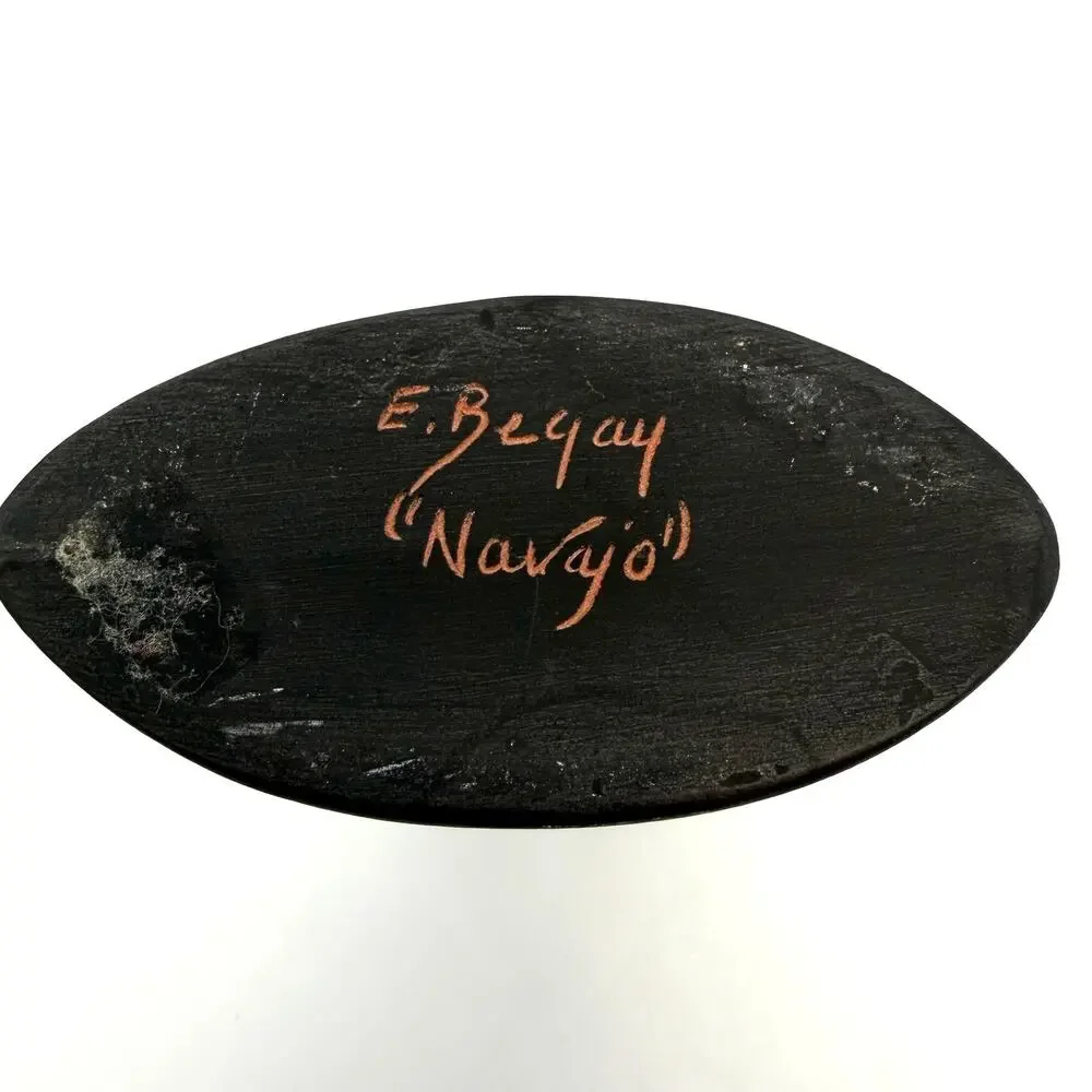 Navajo Signed E. Begay Hand Etched Pottery Vase Western Horse Head 5.75